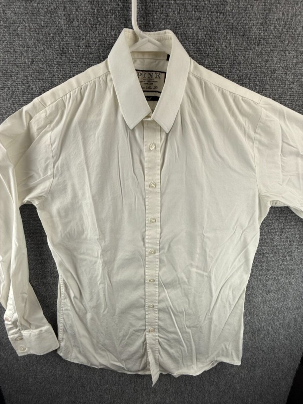 Thomas Pink Cotton Spandex 15.5 Slim Ivory Super Slim Stretch Woven Button Up